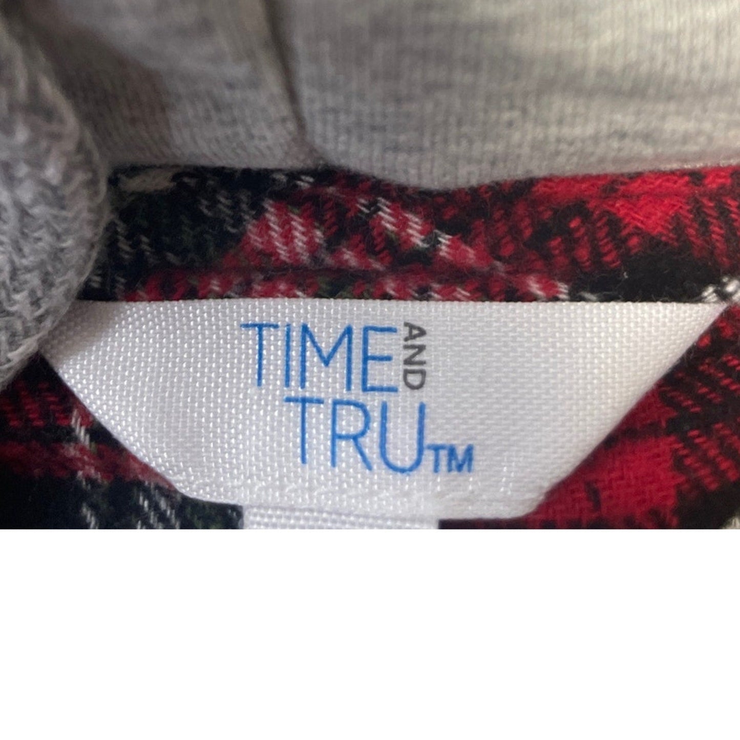 New Time and Tru Womens Large Long Sleeve Plaid Flannel Cotton Blend Hoodie