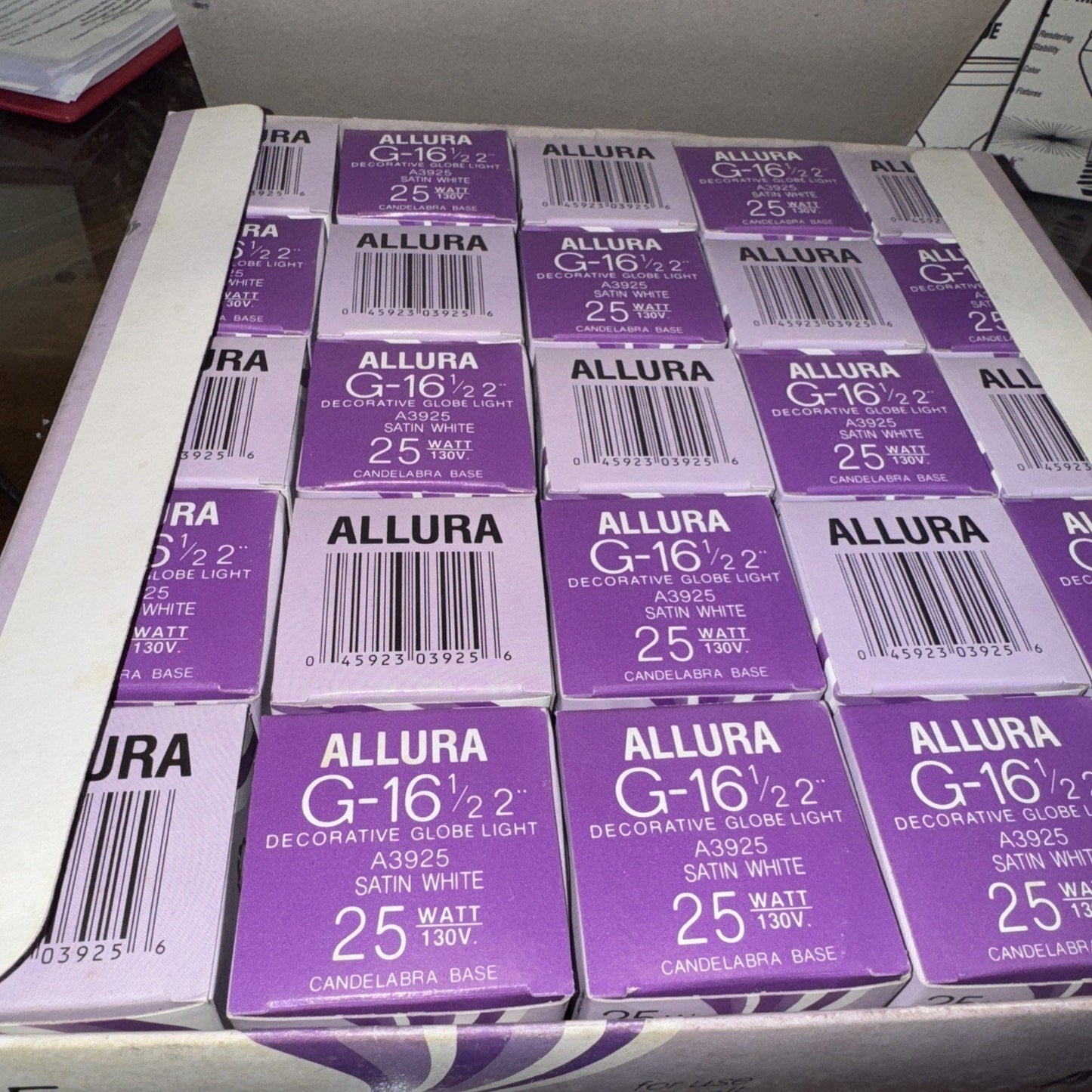 ALLURA Lot of 25 Globe Light G16 A3925 Satin White 25 Watt Bulb Candelabra Base