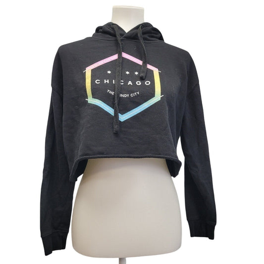 Chicago the Windy City Womens XS Cutoff Cropped PolyCotton Sweatshirt Hoodie
