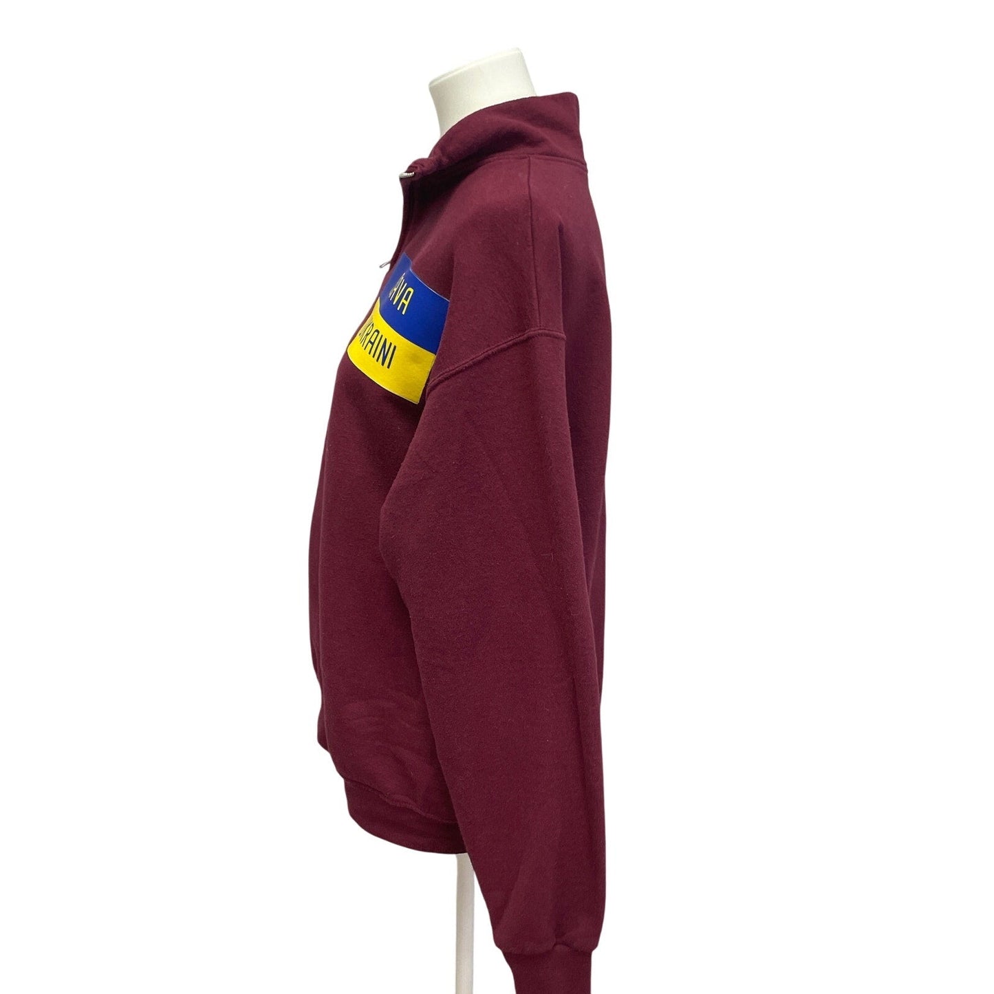 Hand Printed Upcycled Mens Medium Slava Ukraini Long Sleeve 1/4 Zip Sweatshirt