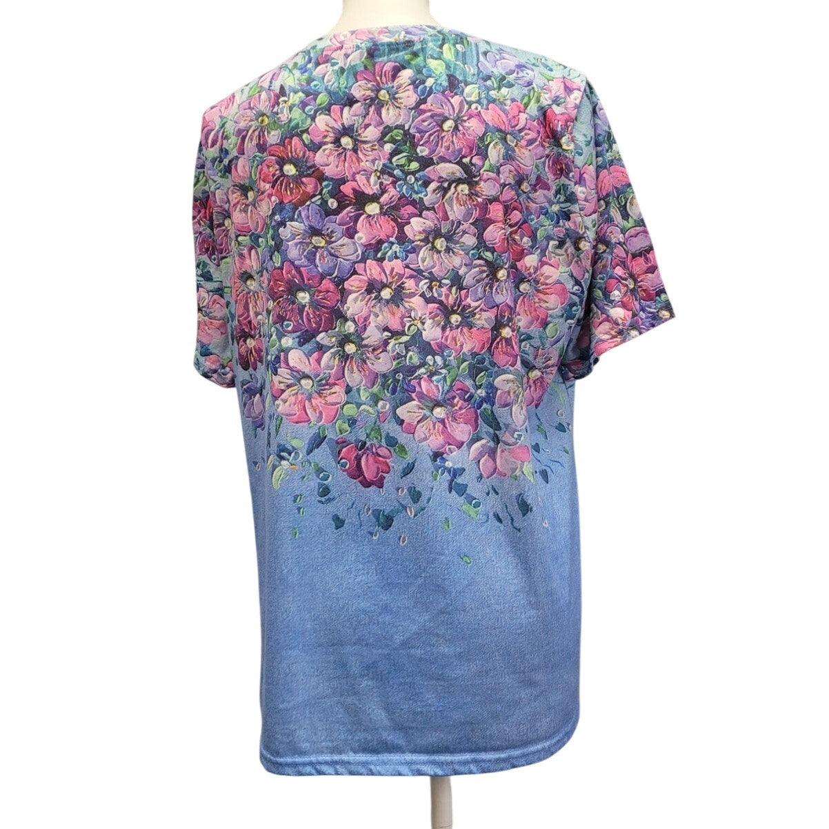 Hand Printed Upcycled Womens XL Wifey Floral Pattern Polyester Tee Shirt