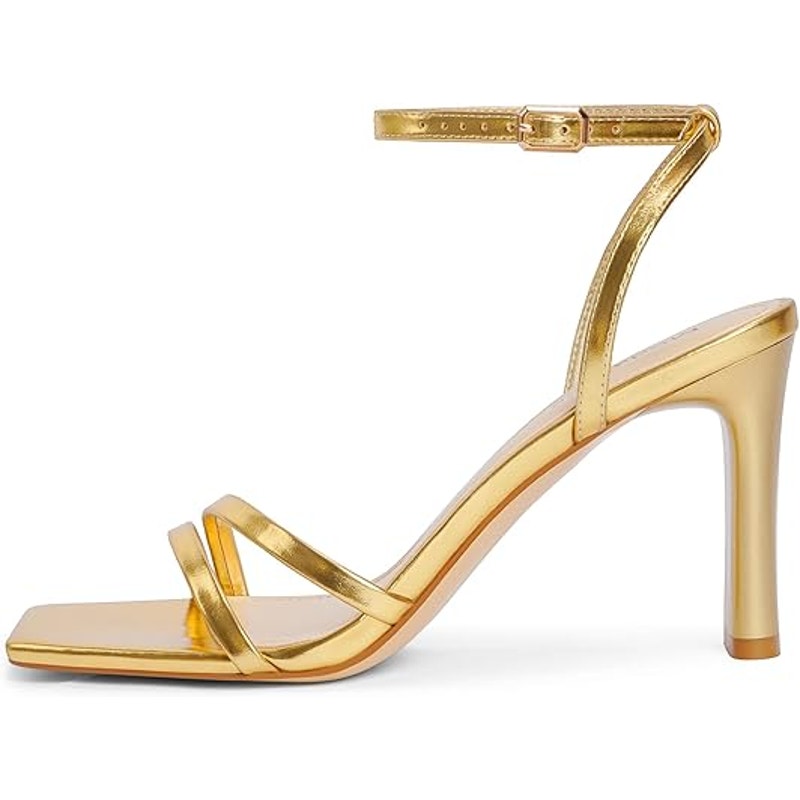Modatope Womens Size 8 Shiny Gold Open Toe Ankle Strap 3.75" Heel Sandal Shoes
