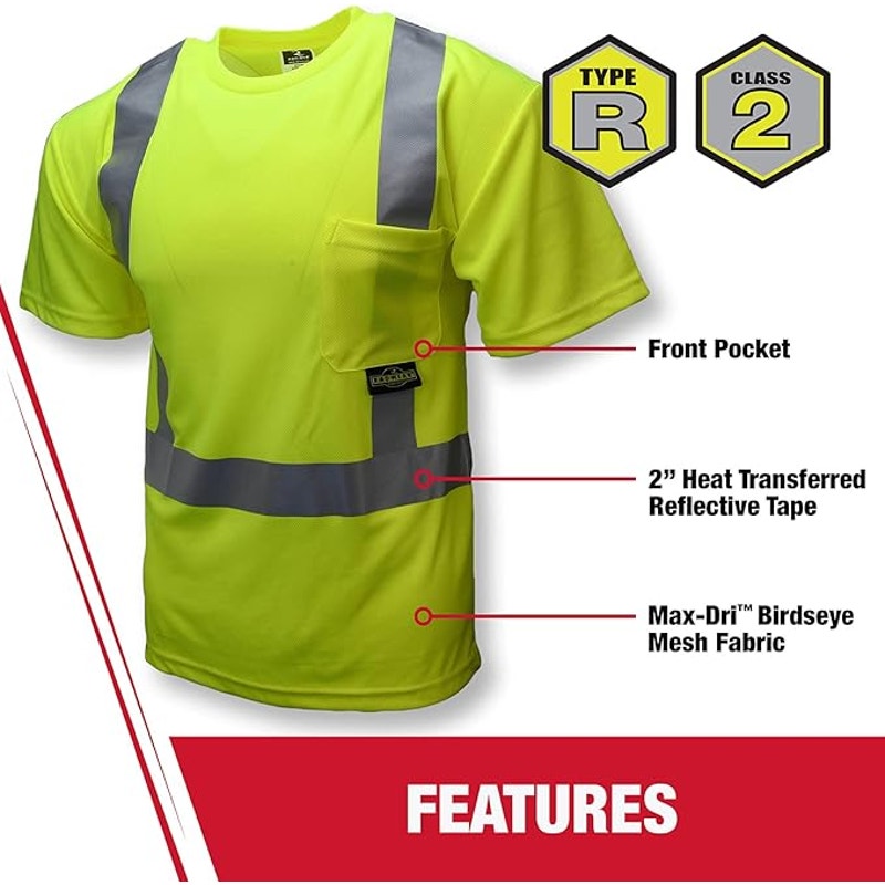 New Radians Mens 2X 2" Reflective Stripes Short Sleeve Mesh Safety Tee Shirt