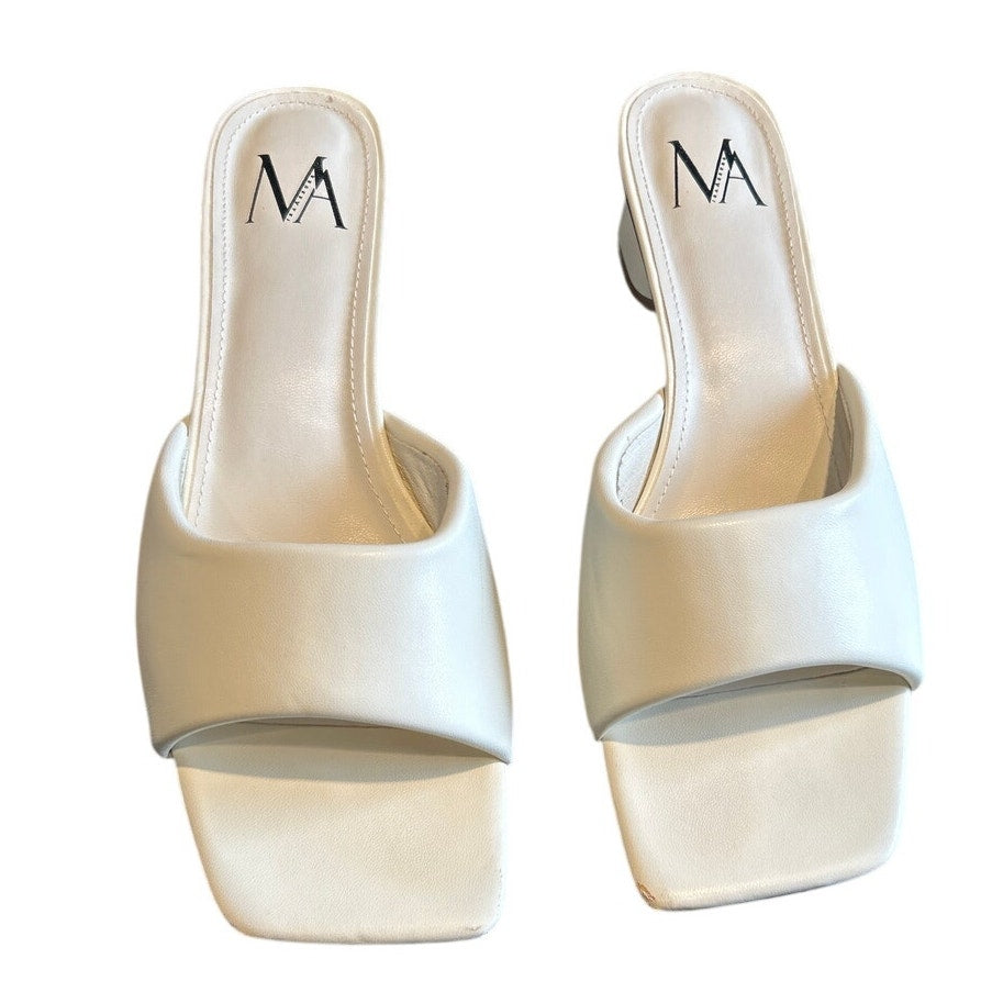 Miraazzurra Womens Size 10 Ivory 2" Heel Slide On Open Square Toe Shoes
