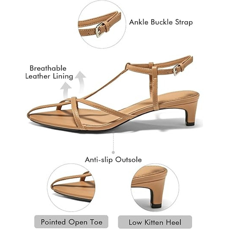 New Coutgo Womens Size 8.5 Tan Brown Open Toe 2" Heel Strappy Dress Sandal Shoes
