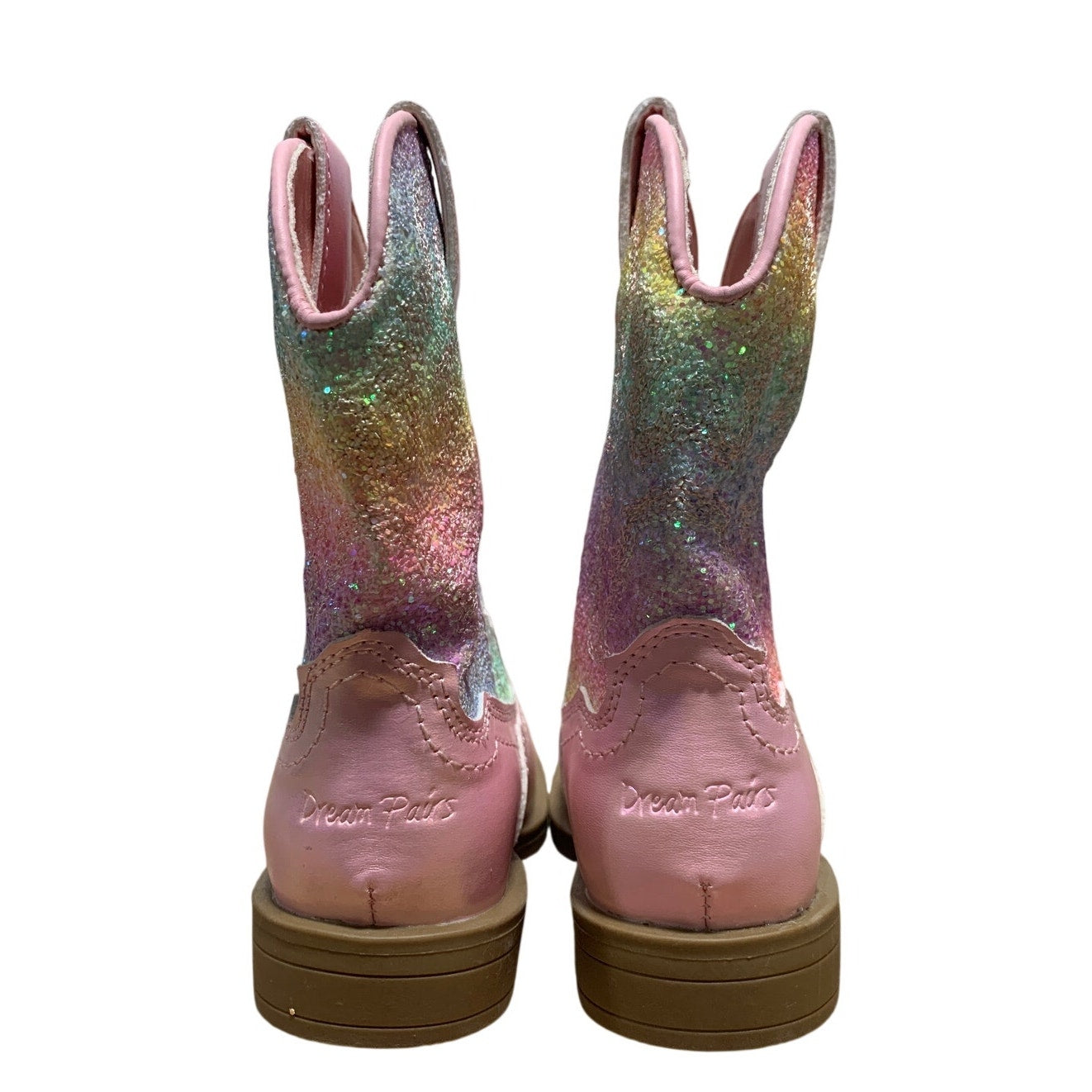 Dream Pairs Girls Size 7 Pastel Glitter Pull On Low Heel Western Cowboy Boots