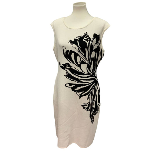Calvin Klein Large Black Floral Graphic Rayon Blend Sleeveless Sweater Dress