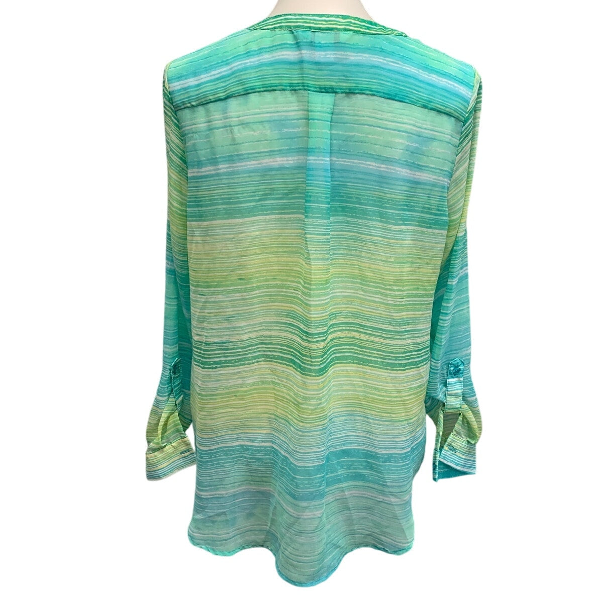 Christopher & Banks Womens Small Sheer Long Sleeve Half Button Striped Blouse