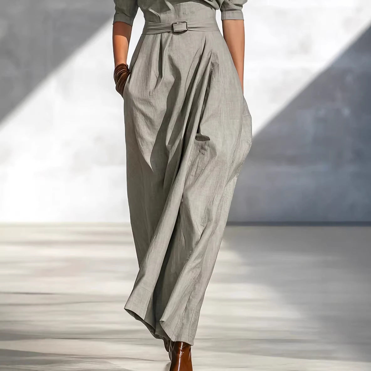 Women’s One-Shoulder Long Dress – Slanted Shoulder Waist-Defined Style