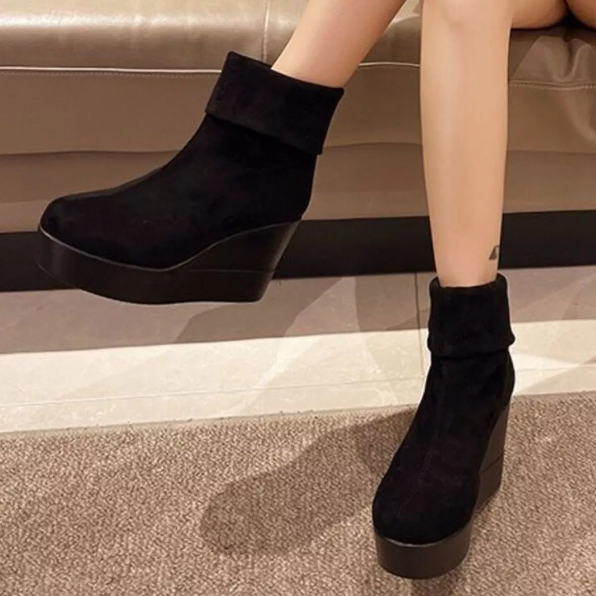 Round Toe Wedge Boots