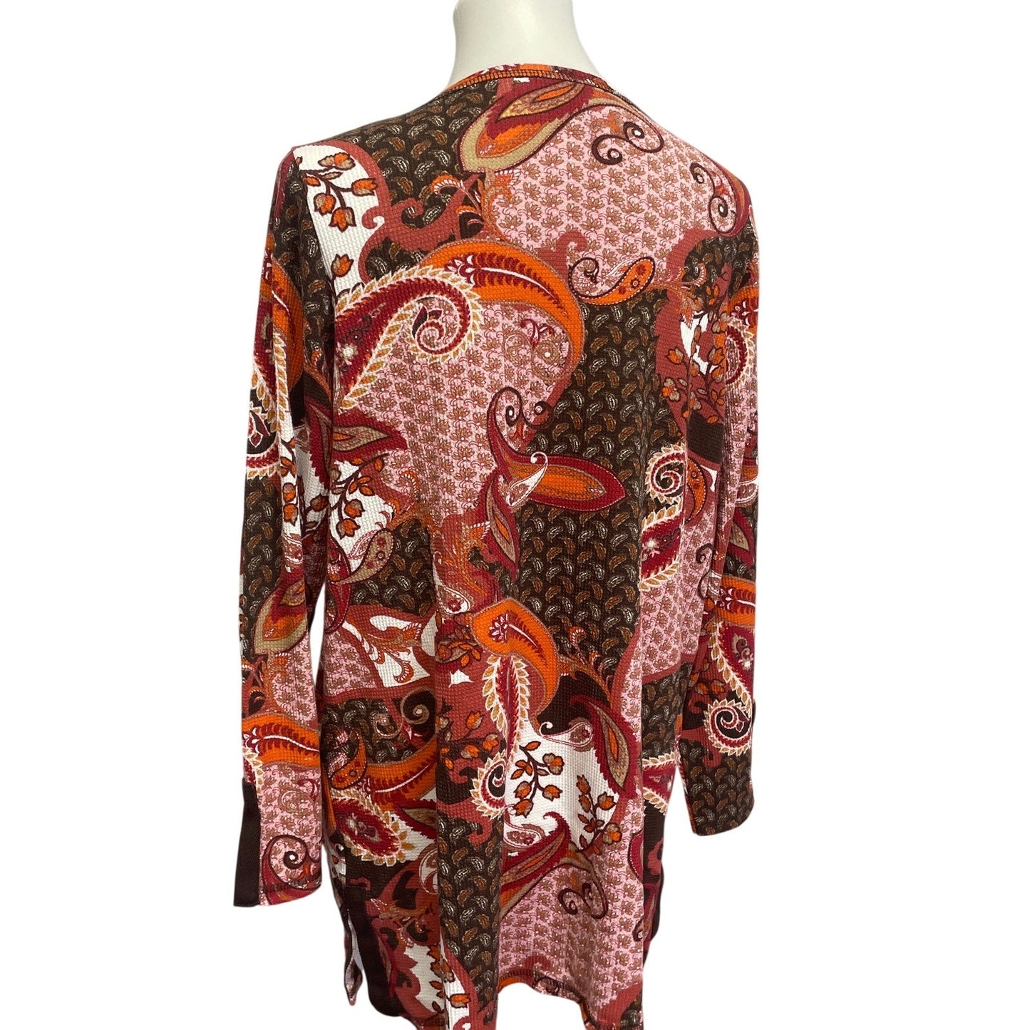 Roaman's Women Size 14/16 Long Sleeve Boho Patchwork Print Paisley Blouse Top