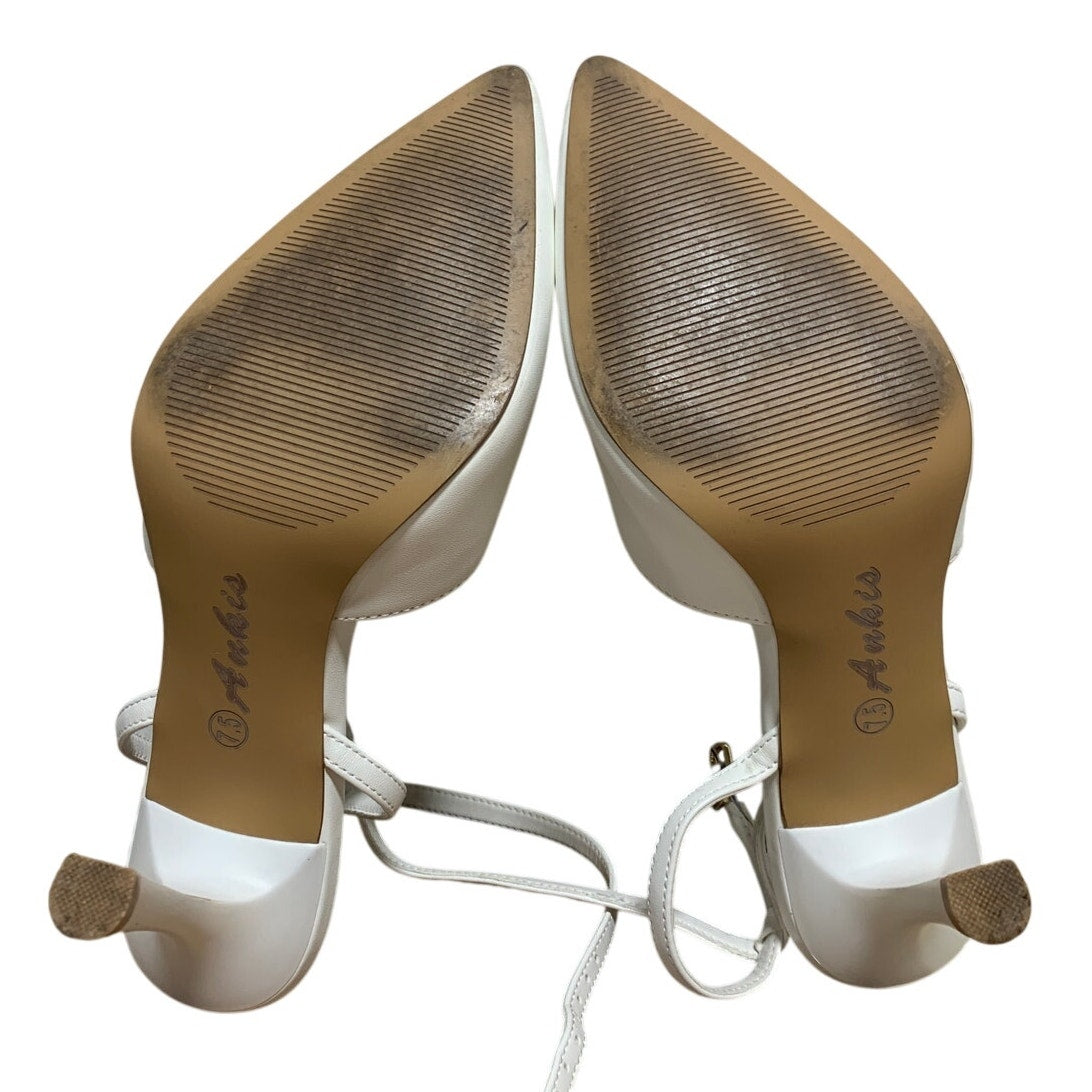 Ankis Womens Size 7.5 White 3.5" Heels Closed Pointed Toe Ankle Strap Shoes
