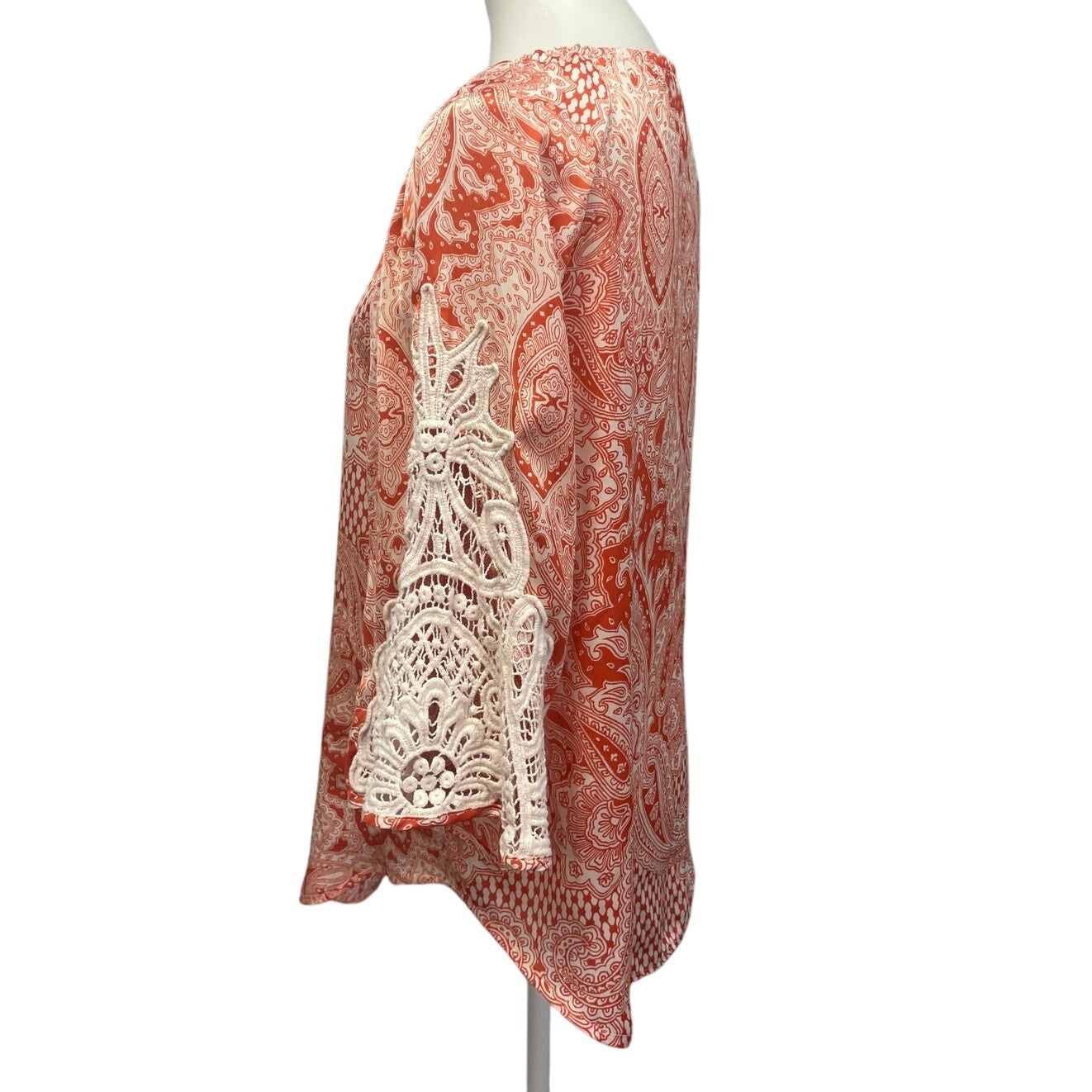 Cha Cha Vente Womens Medium Long Sleeve Boho Lacy Paisley Front Tie Blouse Top