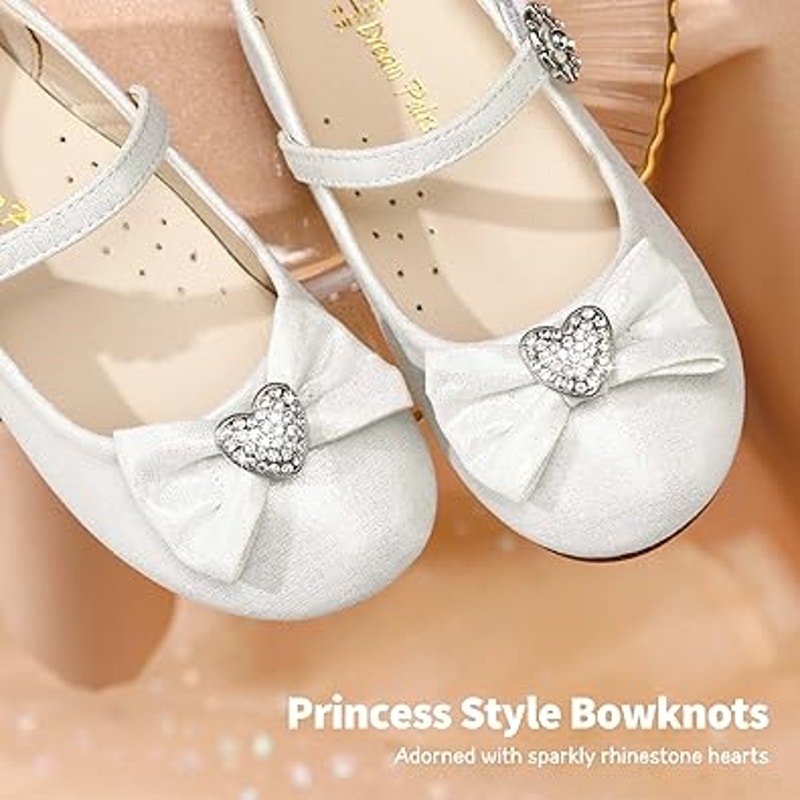 New Dream Pairs Toddler Girls Size 6 White Sparkle Rhinestone Heart Bow Shoes