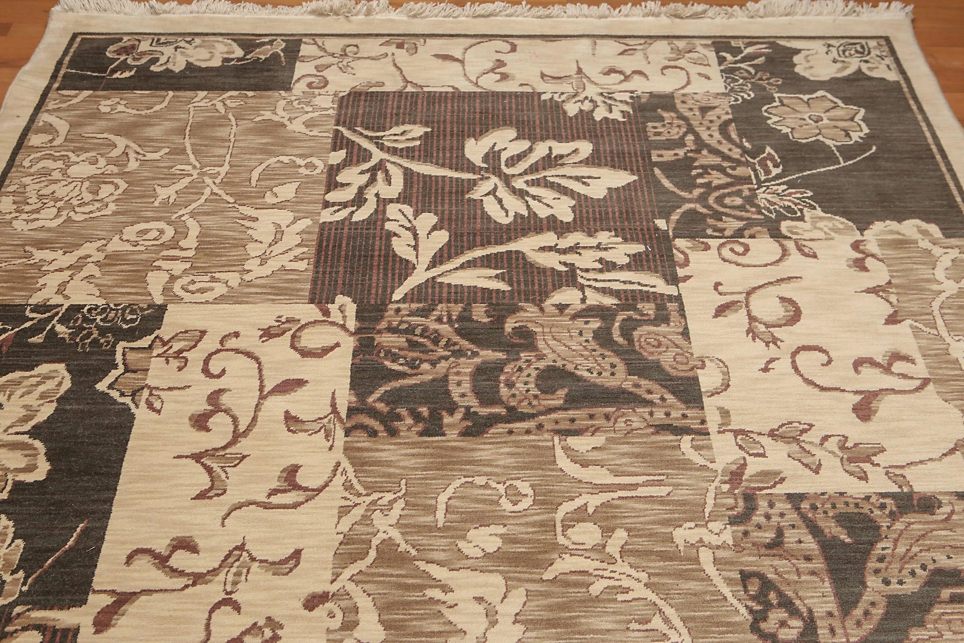 7' x 10' Hand Knotted Botanical Print 100% Wool Area rug Beige-2