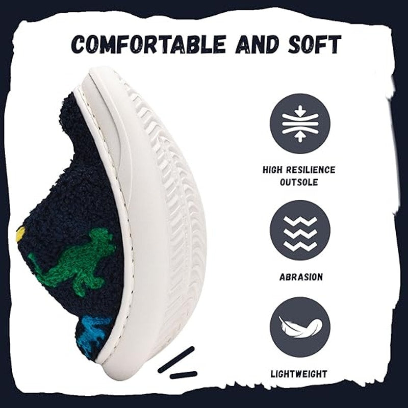 IceUnicorn Boys Size 5 Navy Blue Dinosaurs Warm Winter House Slippers Shoes
