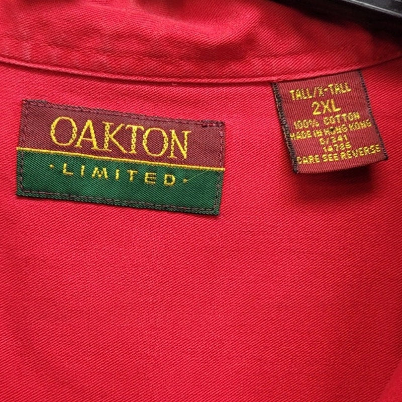 Oakton Mens 2XL 100% Cotton Long Sleeve Button Down Shirt w Front Pocket