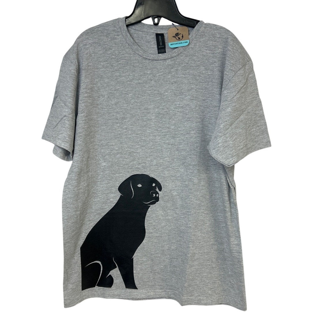 New Hand Printed Mens Large Gray Heathered Black Lab Dog Short Sleeve Tee Shirt