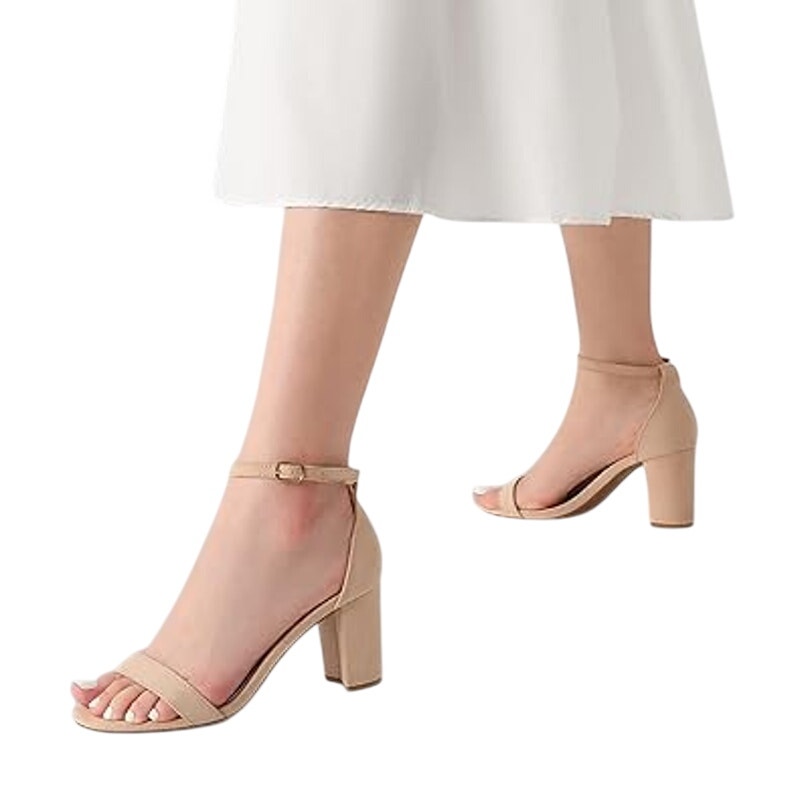 Dream Pairs Womens 8.5 Tan Faux Suede 3" Block Heel Open Toe Ankle Strap Shoes