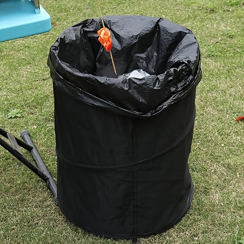 Black Portable Foldable Trash Can with Carry Handle-1