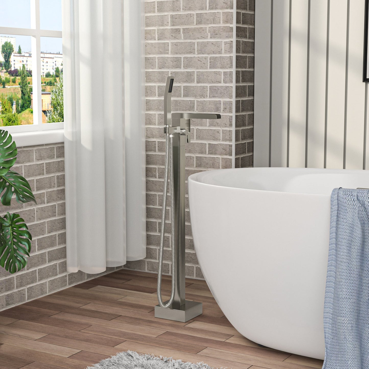 Freestanding Bathtub Faucet Waterfall Tub Filler Brushed Nickel