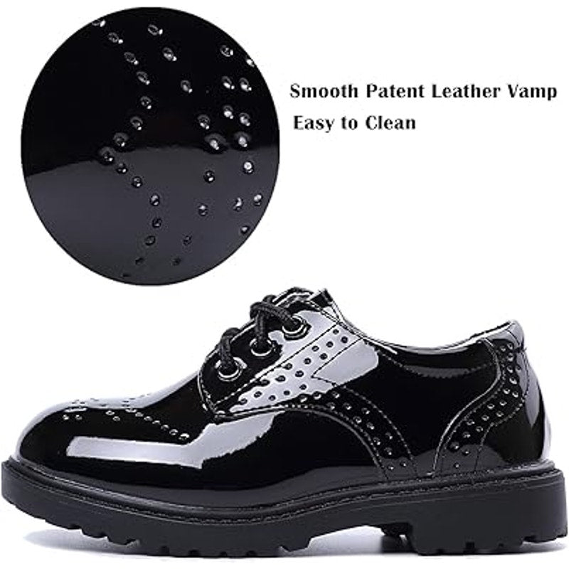 Dadawen Little Boys Size 1.5 Black Lace Up Faux Leather Oxford Dress Shoes