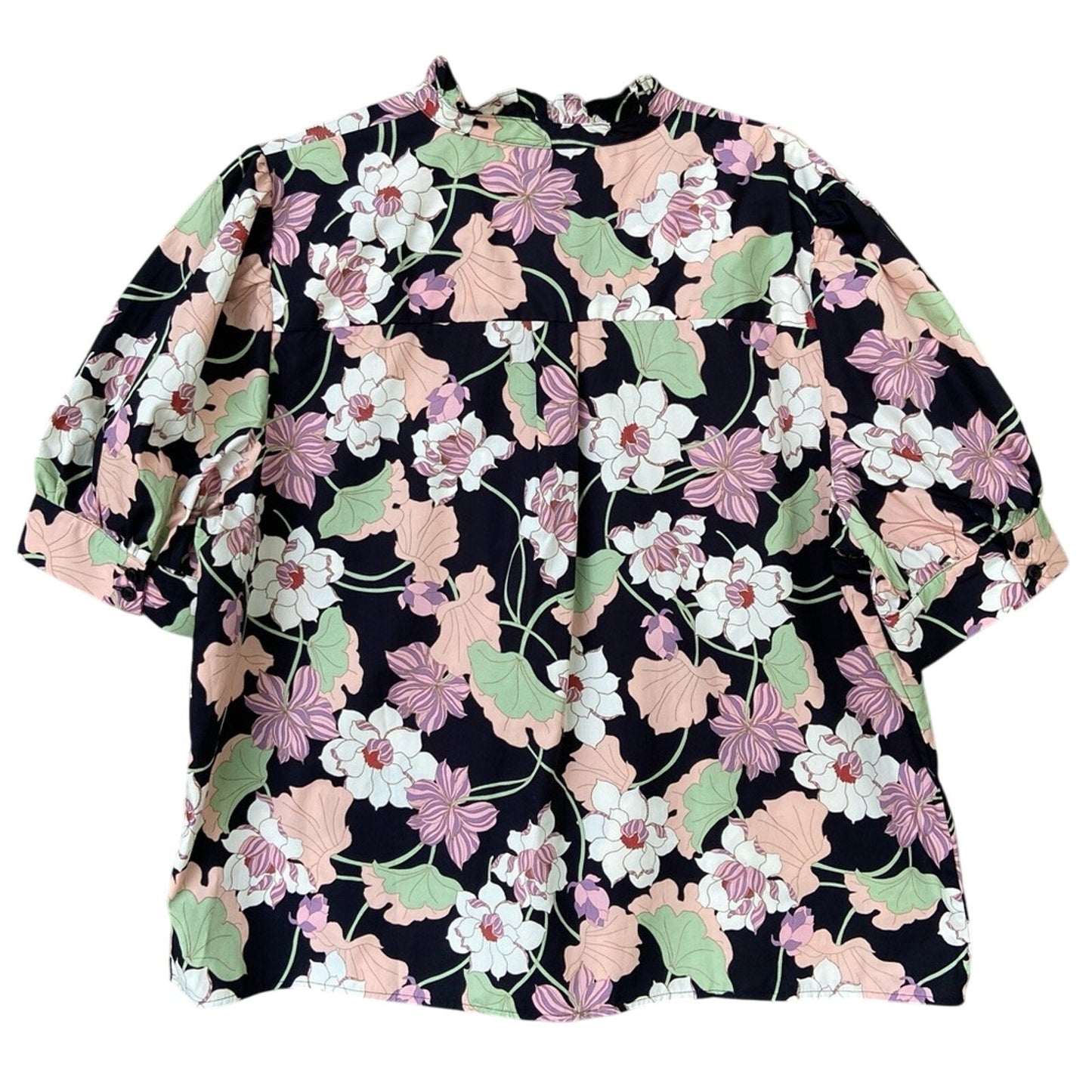 NWT New Who What Wear Womens XXL 100% Cotton Floral Short Sleeve Button Up Top