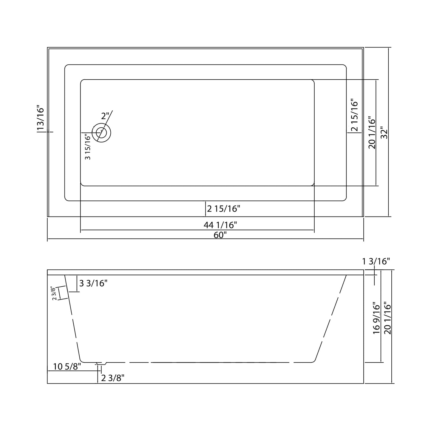 60" Acrylic Alcove Soaking Bathtub with Skirt - Glossy