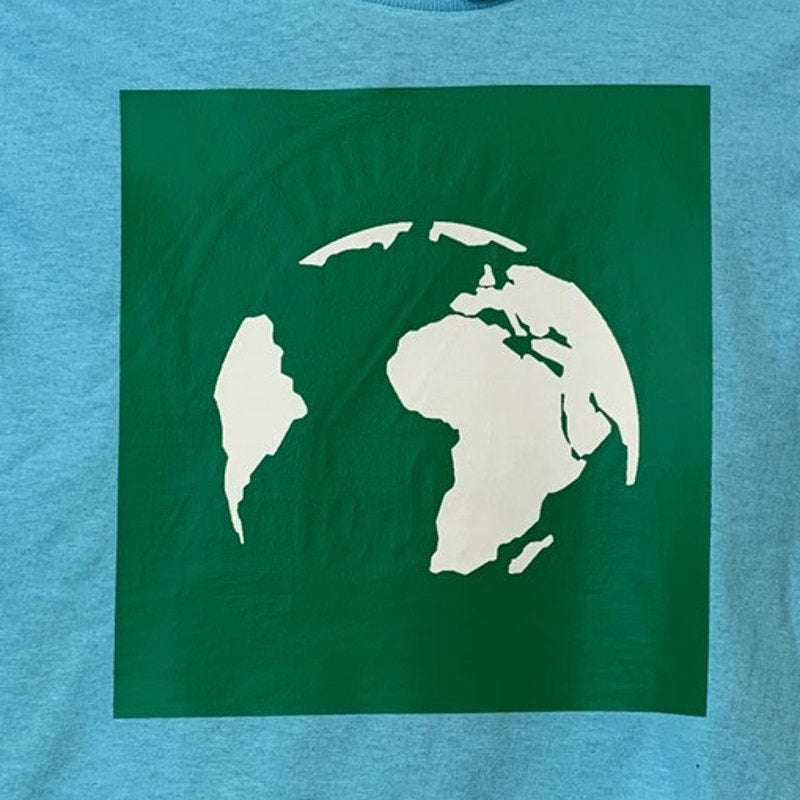 New Upcycled Hand Printed Youth Small Save Planet Earth Short Sleeve Tee Shirt