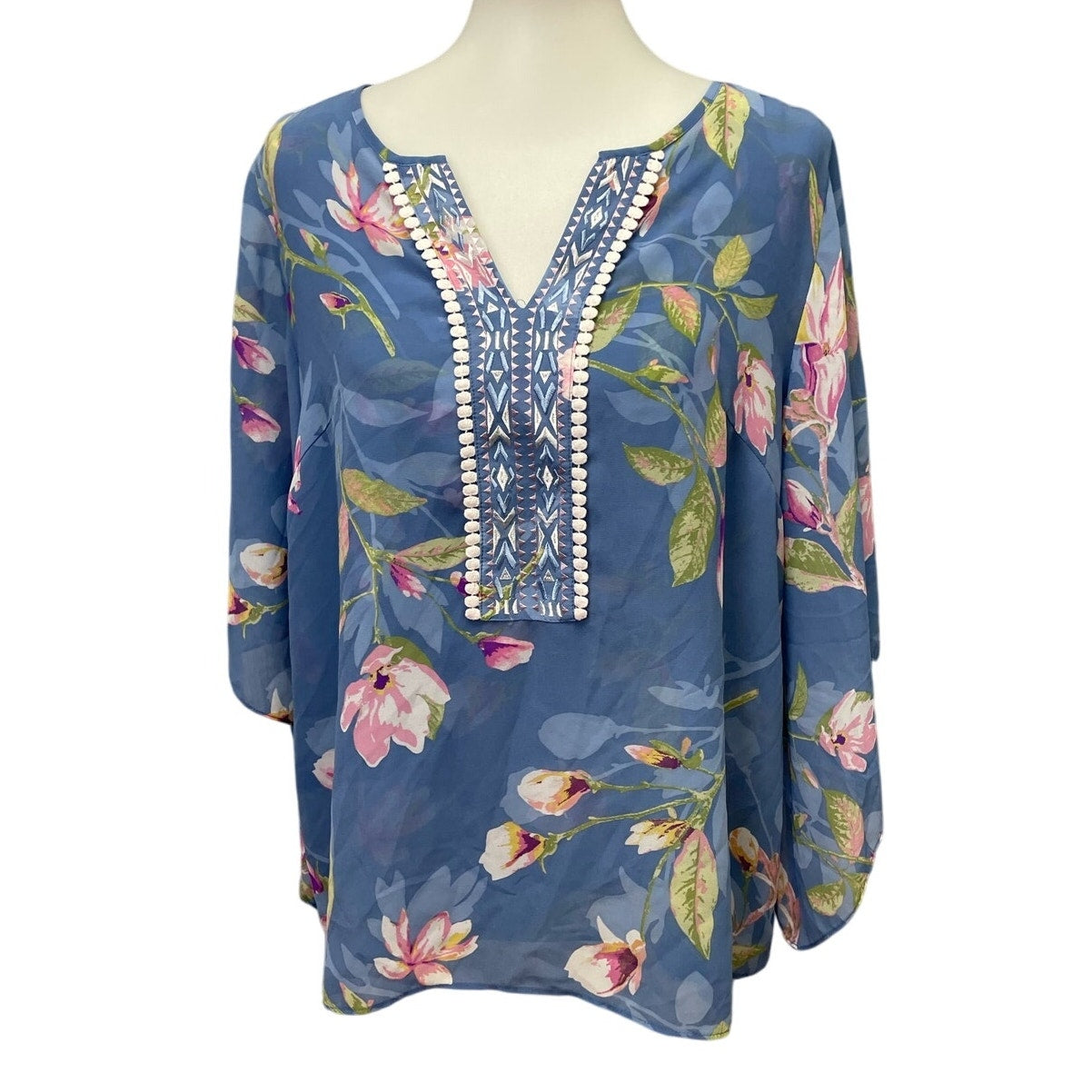 Belle Kim Gravel Womens Medium Half Flowy Sleeve Floral Polyester Lined Blouse