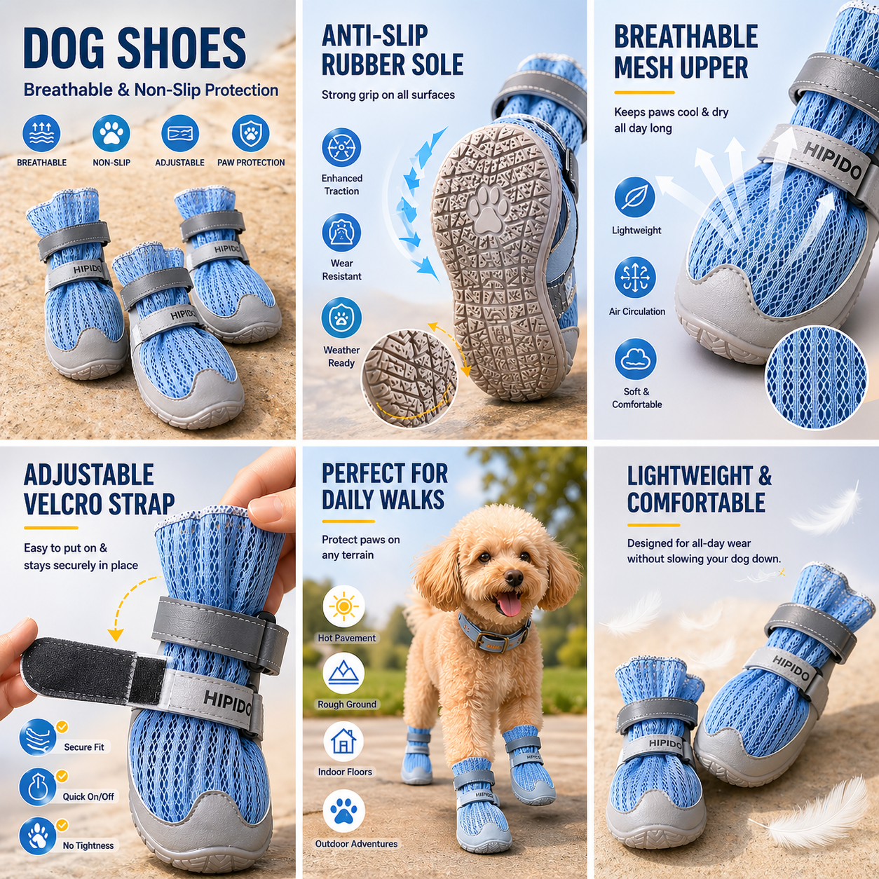 Breathable Dog Shoes with Anti-Slip Sole & Reflective Straps