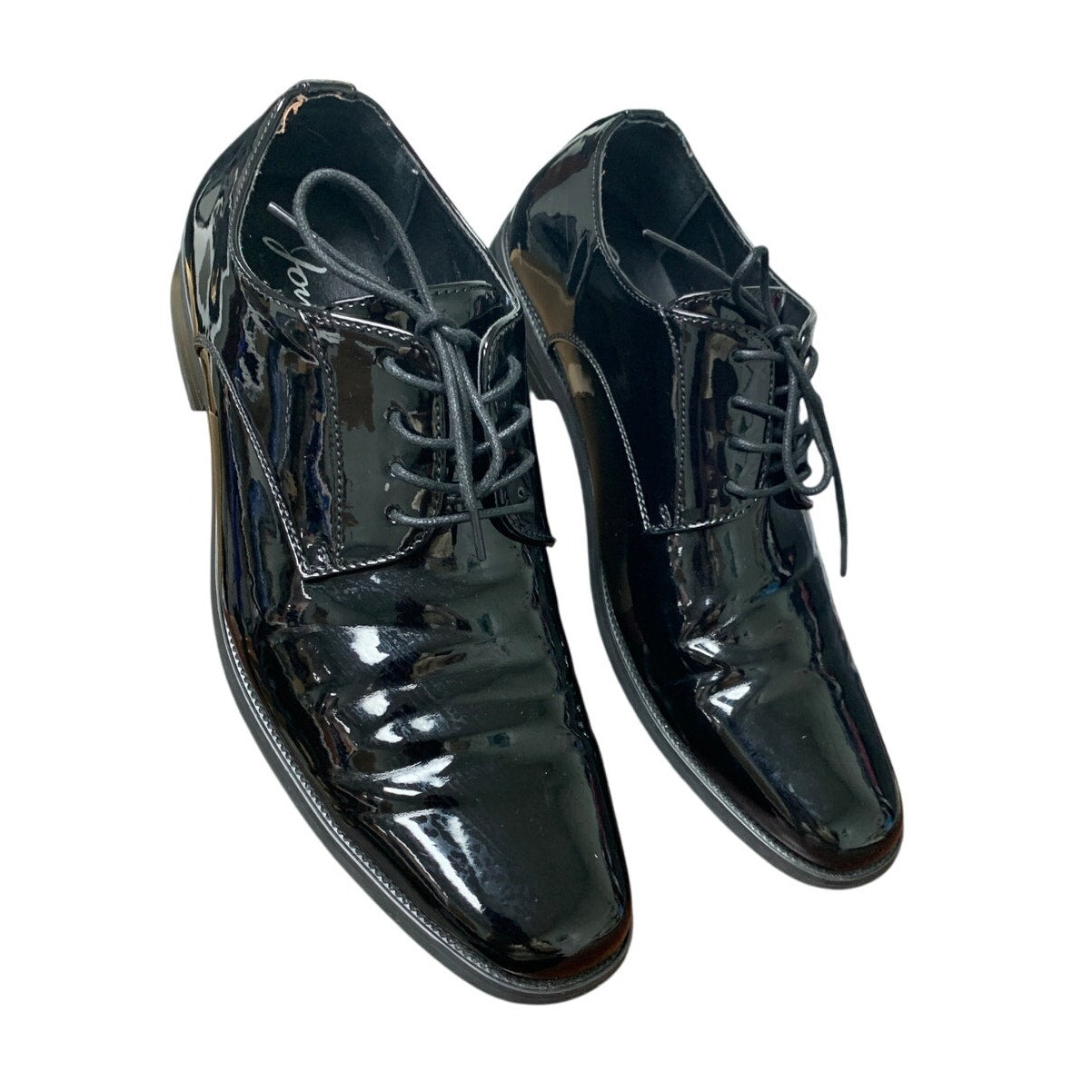 Jousen Mens Size 13 Shiny Black Faux Leather Lace Up Formal Oxford Loafer Shoes