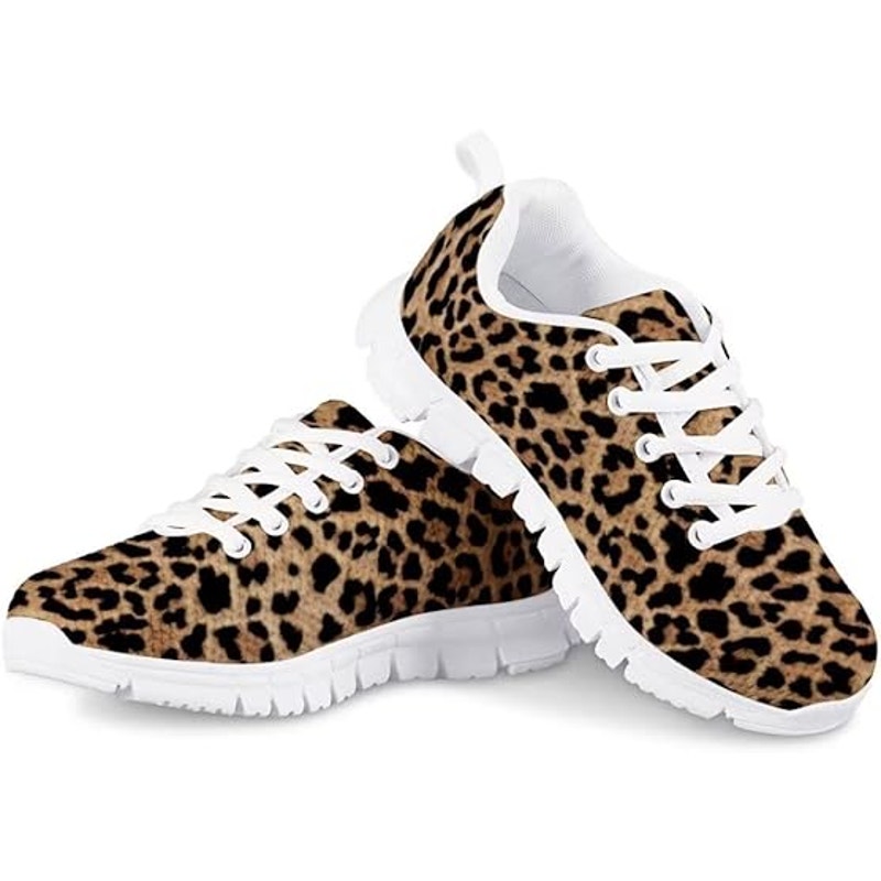 Dellukee Young Girls Size 12 Leopard Print Sneakers Lace Up Breathable Shoes