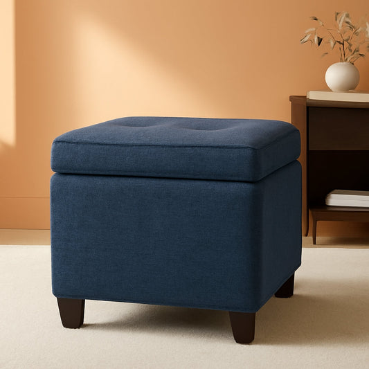 Navy Textured Square Tufted Storage Ottoman Compact-0