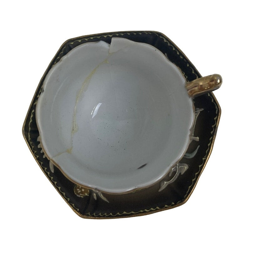 Vintage Soka China Chipped Collectable Dragon Mini Small Teacup w Saucer