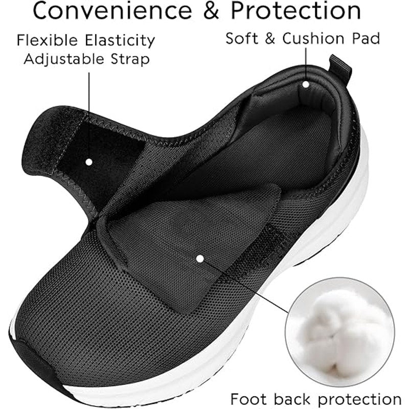 New Padphri Mens Size 9.5 Black  Diabetic Extra Wide Orthopedic Hook Loop Shoes