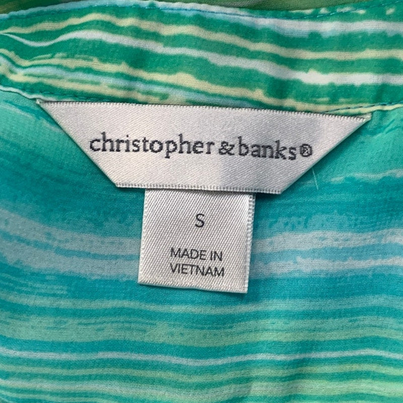Christopher & Banks Womens Small Sheer Long Sleeve Half Button Striped Blouse