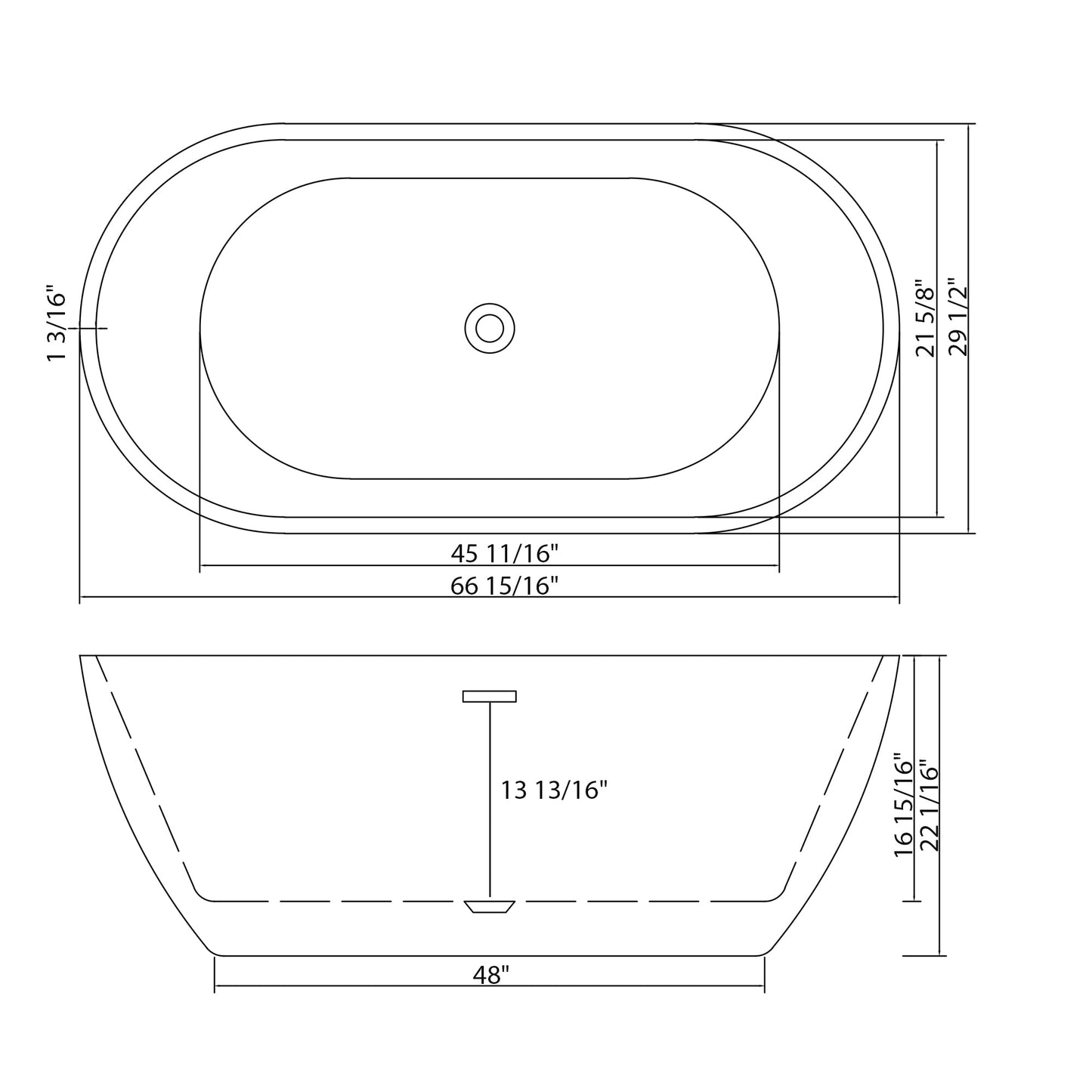67" Acrylic Freestanding Bathtub