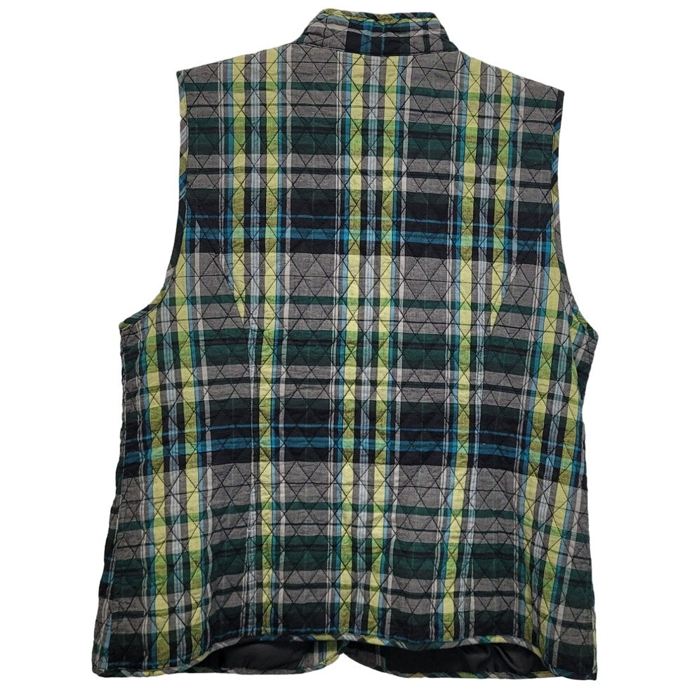 Christopher & Banks Womens Medium PolyCotton Plaid Snap Up Vest w Front Pockets