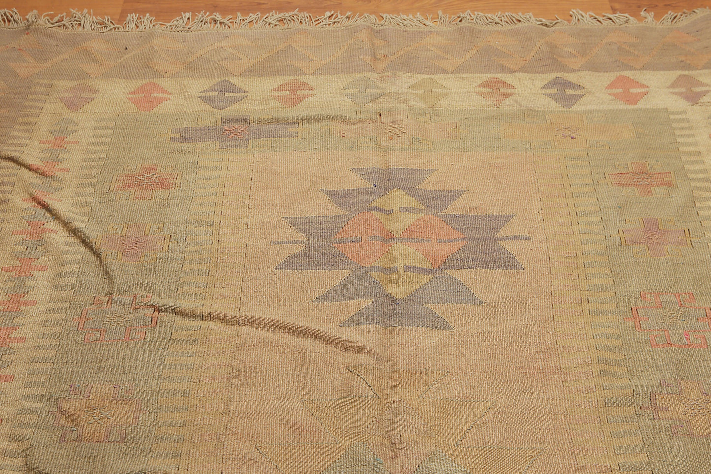 6'4" x 10'3" Tan Hand woven Tribal Turkish Kilim Wool Vegetable Dyes Traditional Oriental Area rug-3