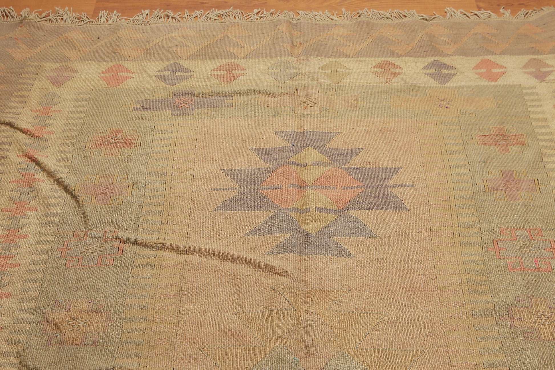 6'4" x 10'3" Tan Hand woven Tribal Turkish Kilim Wool Vegetable Dyes Traditional Oriental Area rug-3