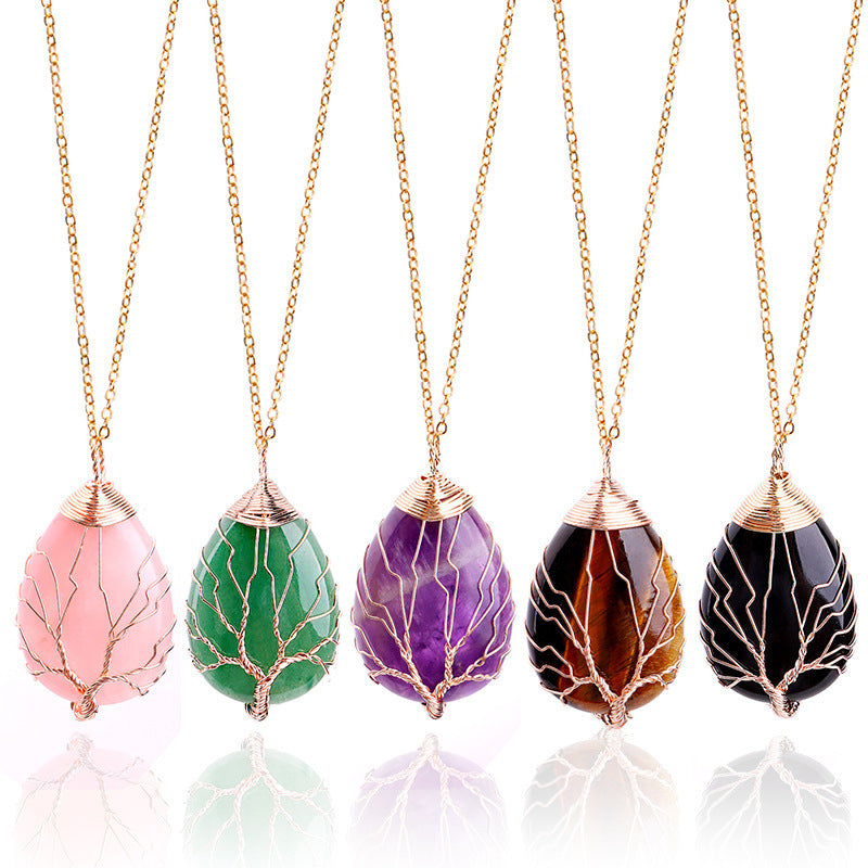 Natural Stone Tie Line Tree Of Life Pendant Necklace