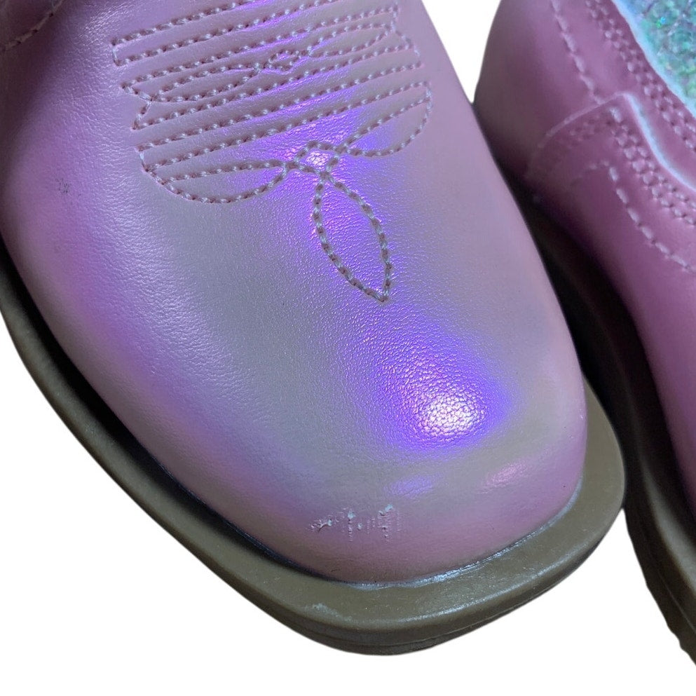 Dream Pairs Girls Size 7 Pastel Glitter Pull On Low Heel Western Cowboy Boots