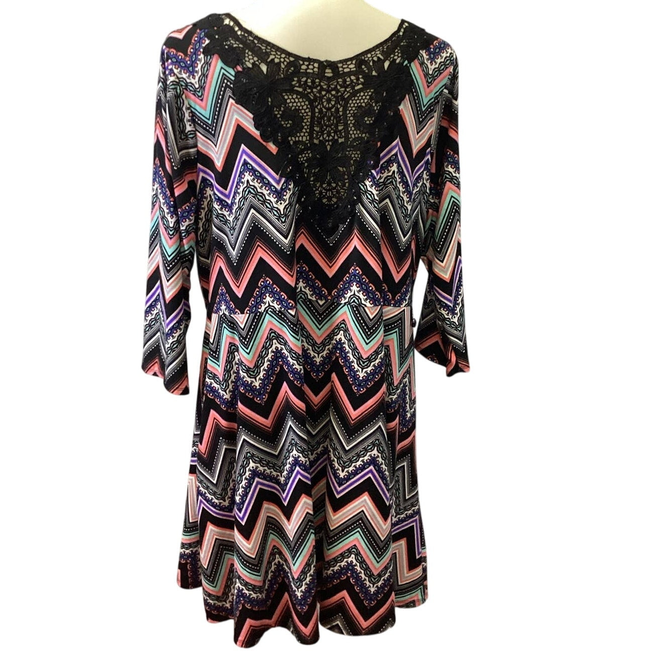 Derek Heart Womens Plus Size 2X Long Sleeve Chevron Stripe Scoop Neck Dress