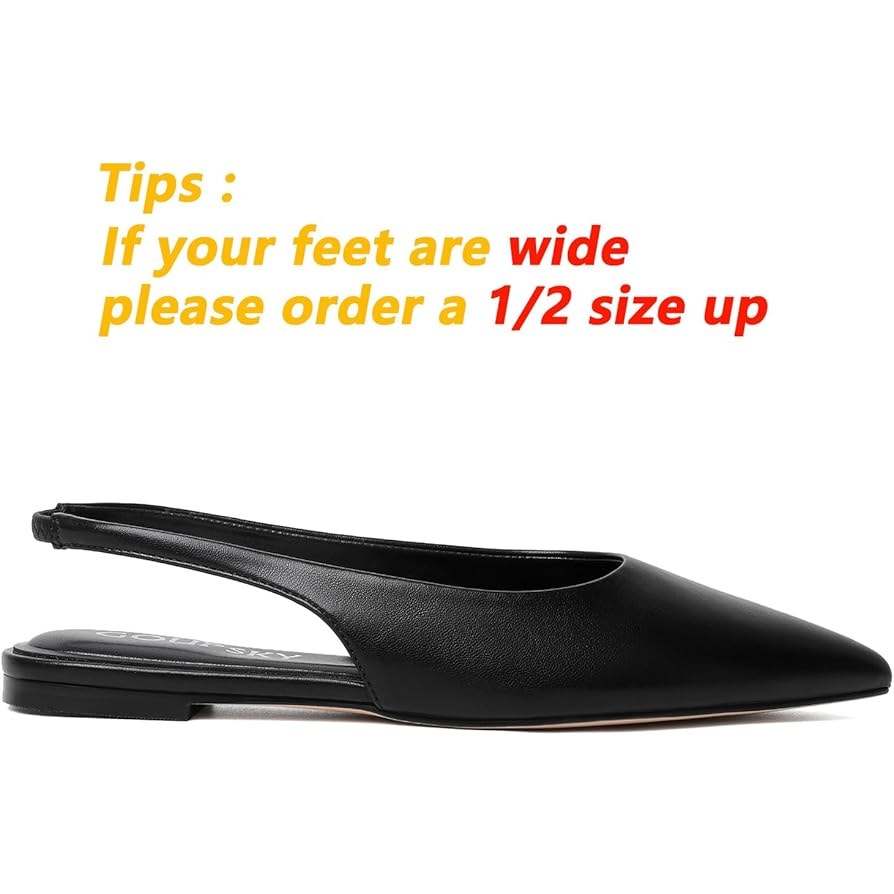 GroupSky Womens Size 7.5 Black Flats Slingback Slide On Closed Pointed Toe Shoes
