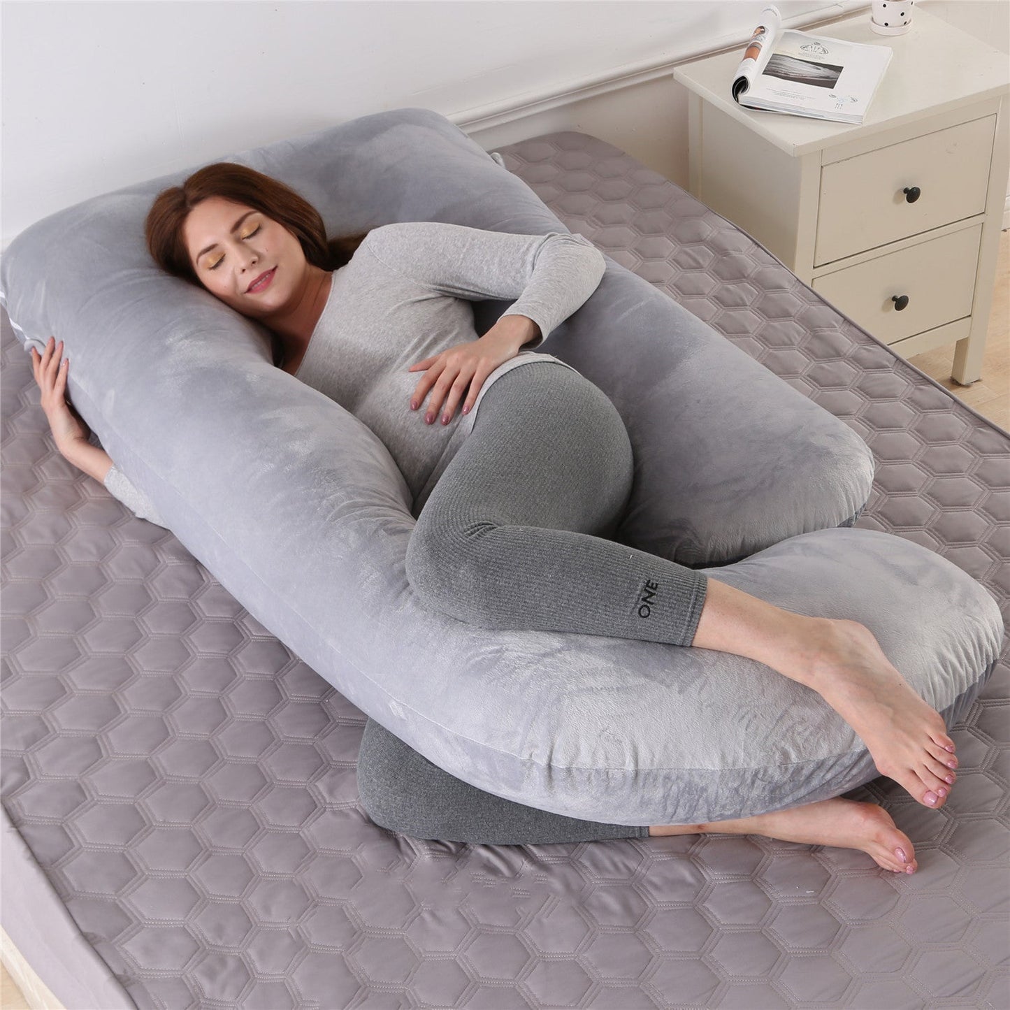 Pillow Lying On The Side With Detachable Crystal Velvet G-shaped Waist Pillow