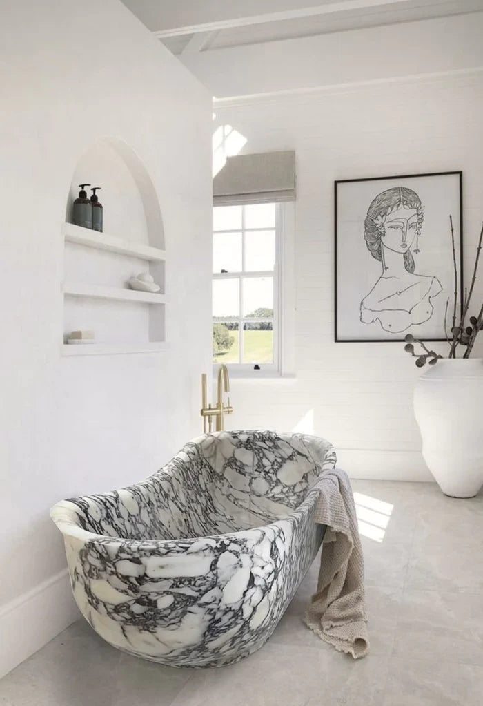 Calacatta Viola Marble Bathtub - Hand Carved Soaking 34x70x26