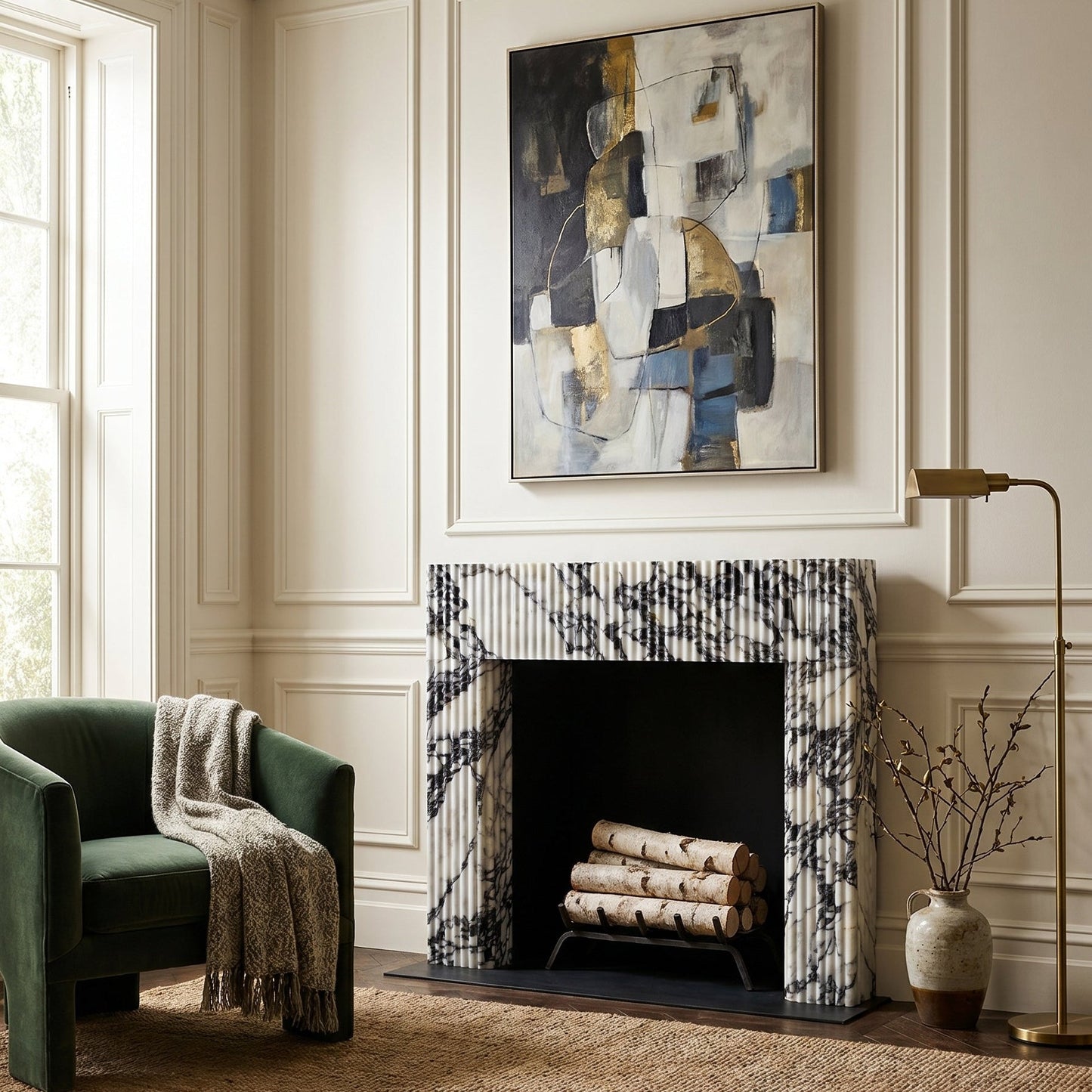 Calacatta Viola Marble Fluted Fireplace Mantel Polished 36x40