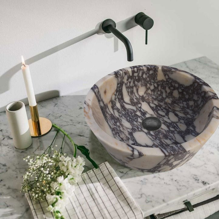 Calacatta Viola Marble Round Vessel Sink 16 Inch Honed Matte