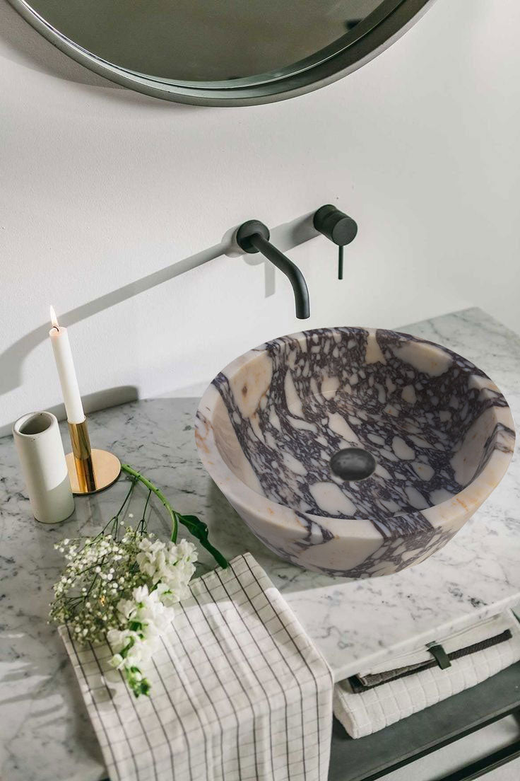 Calacatta Viola Marble Round Vessel Sink 16 Inch Honed Matte